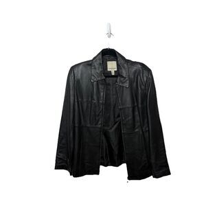 Anne Klein Black 100% Leather Jacket Zipper Collar Womens Size Small flaws